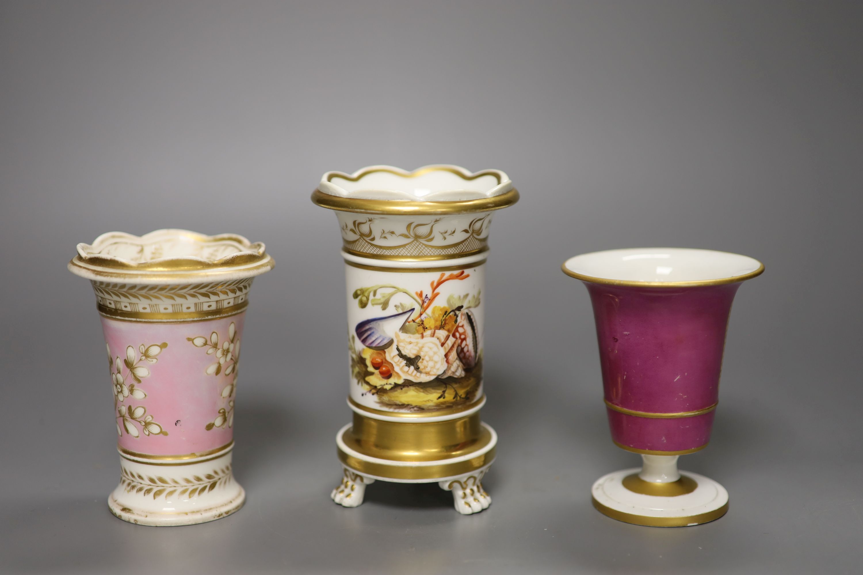 Three English porcelain spill vases, c.1830,